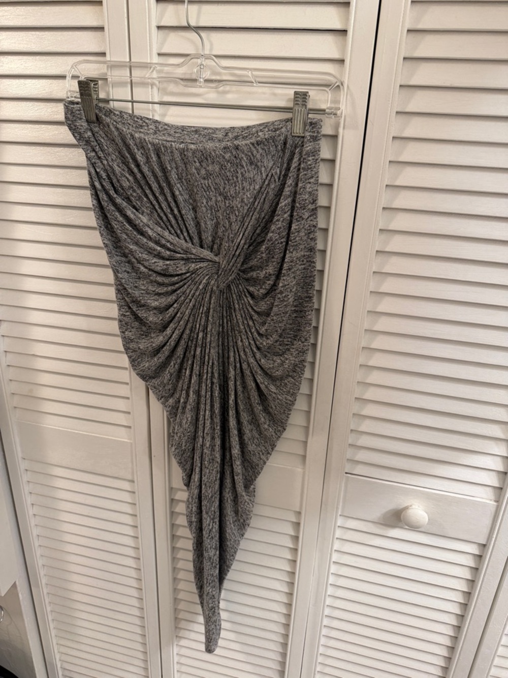 A+ Ellen Gray Asymmetrical Draped Twist Skirt